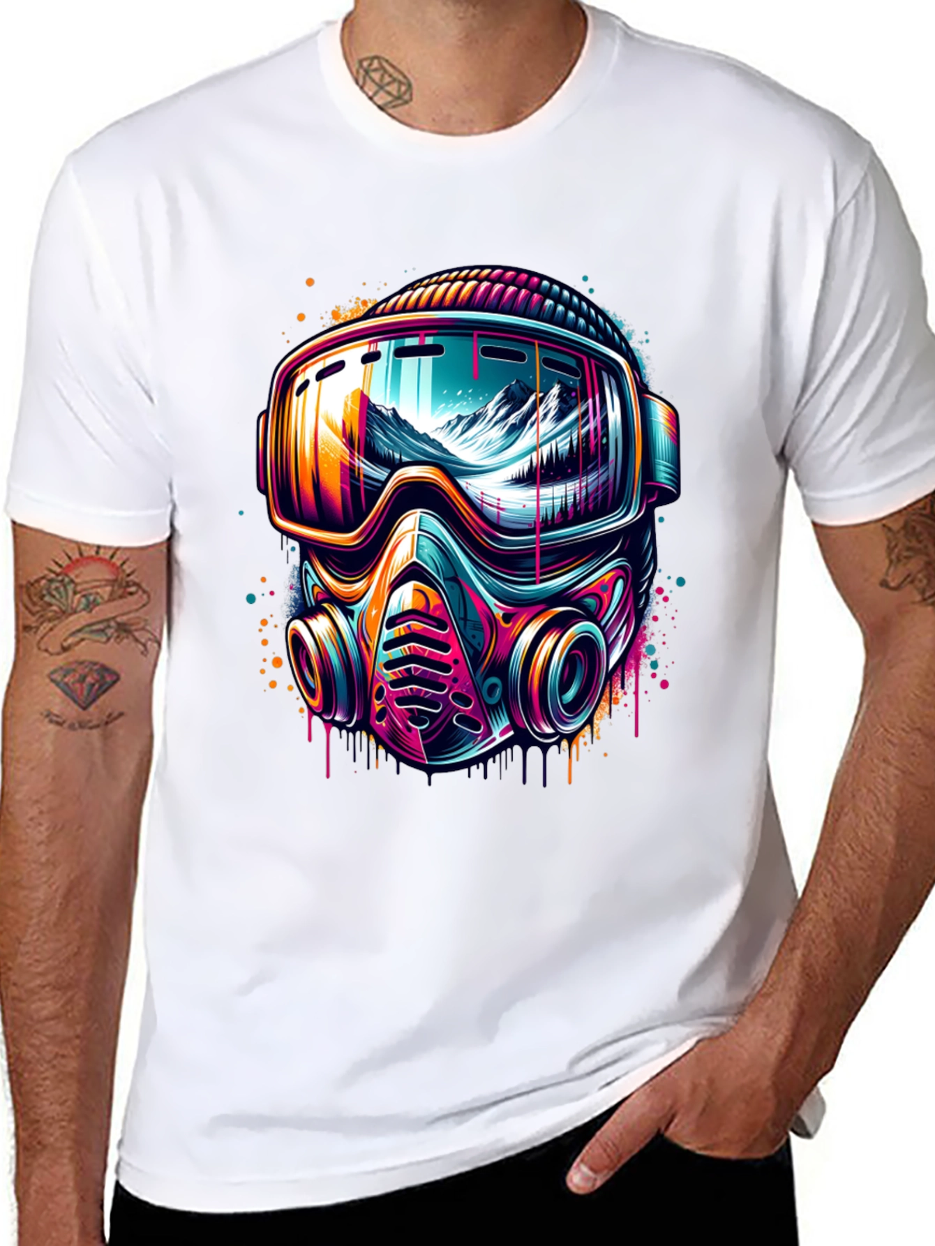 Neon Ski Mask Graphic Tee - Unique Design