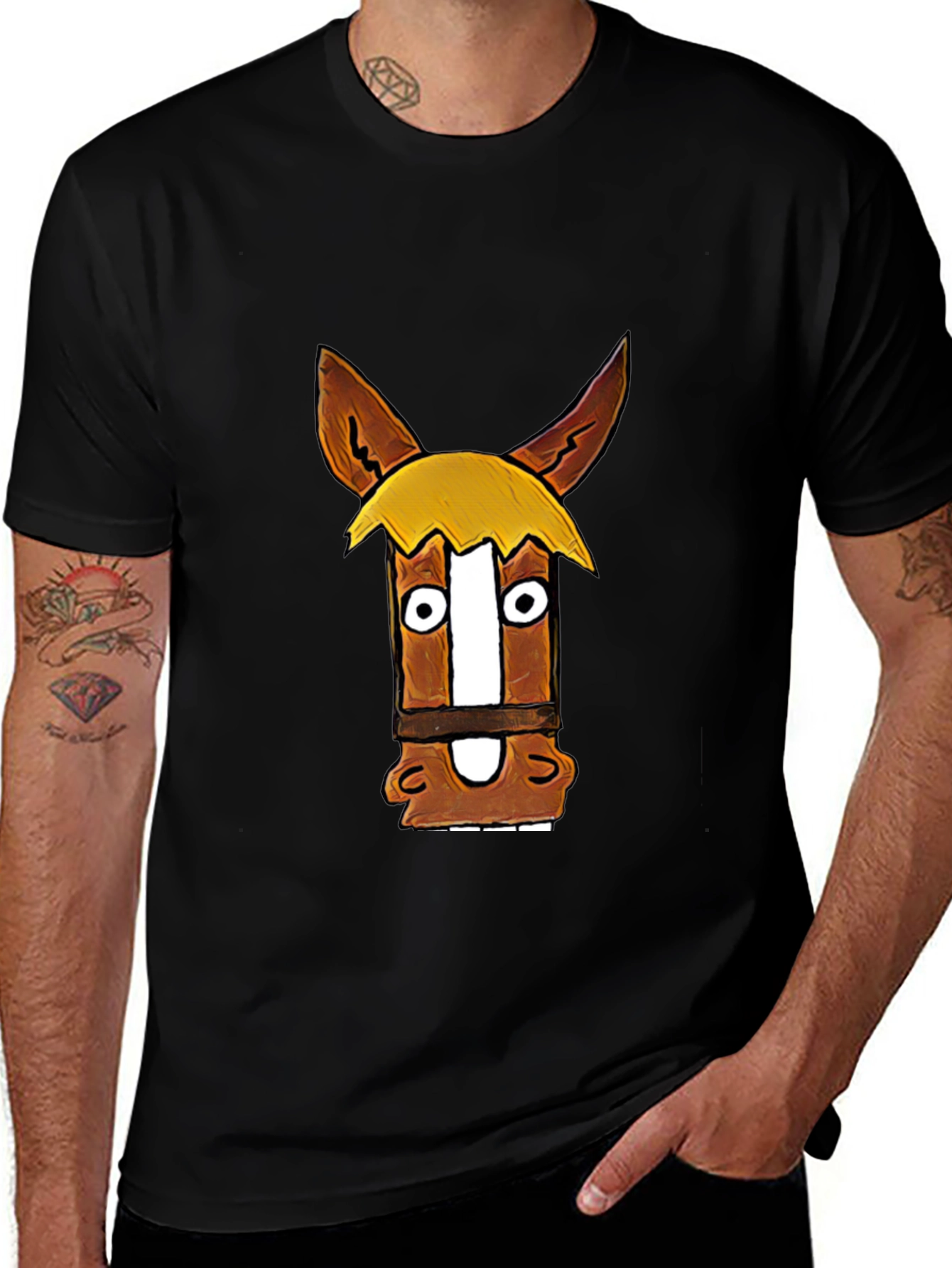 Funny Horse Graphic Black T-Shirt
