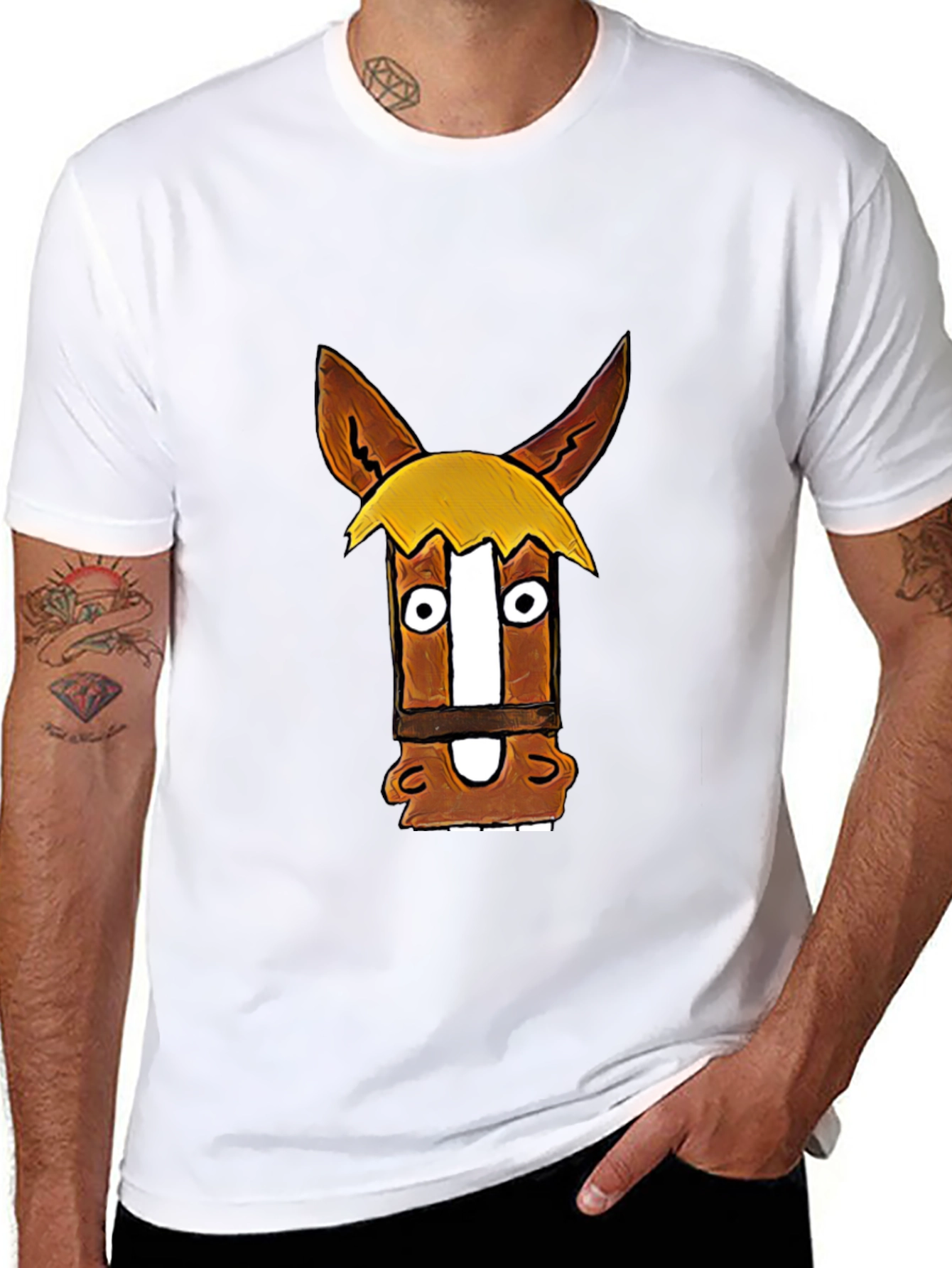 Funny Horse Graphic Black T-Shirt