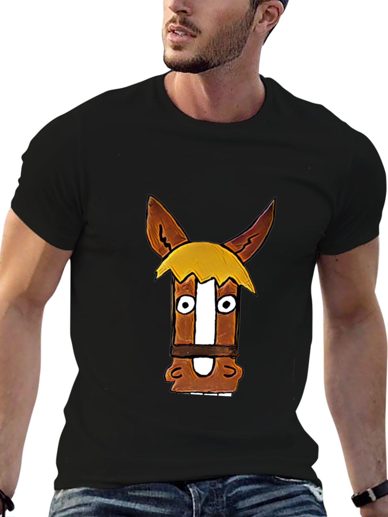Funny Horse Graphic Black T-Shirt