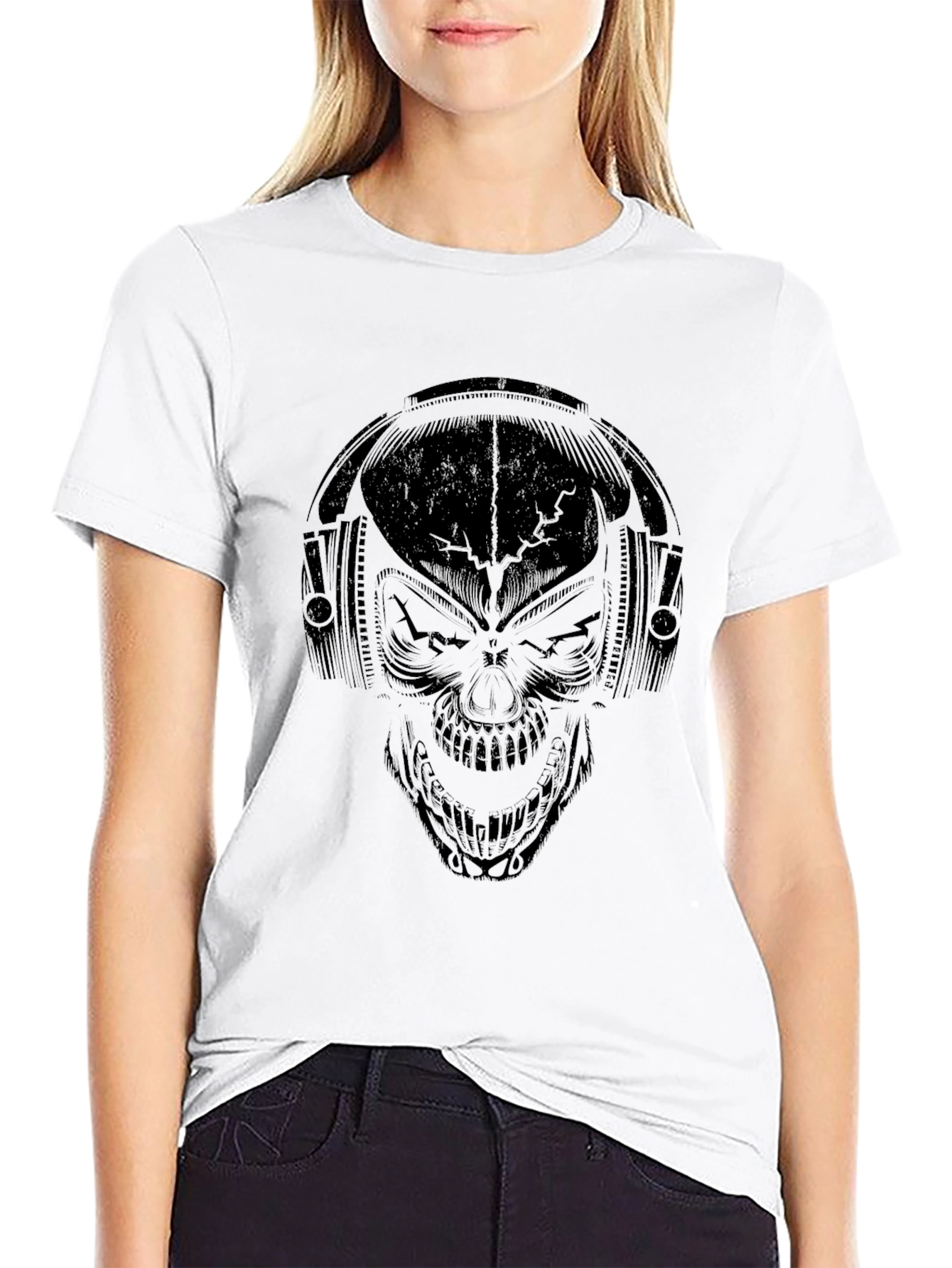 Skull With Headphones Graphic Tee - Mens Black T-Shirt