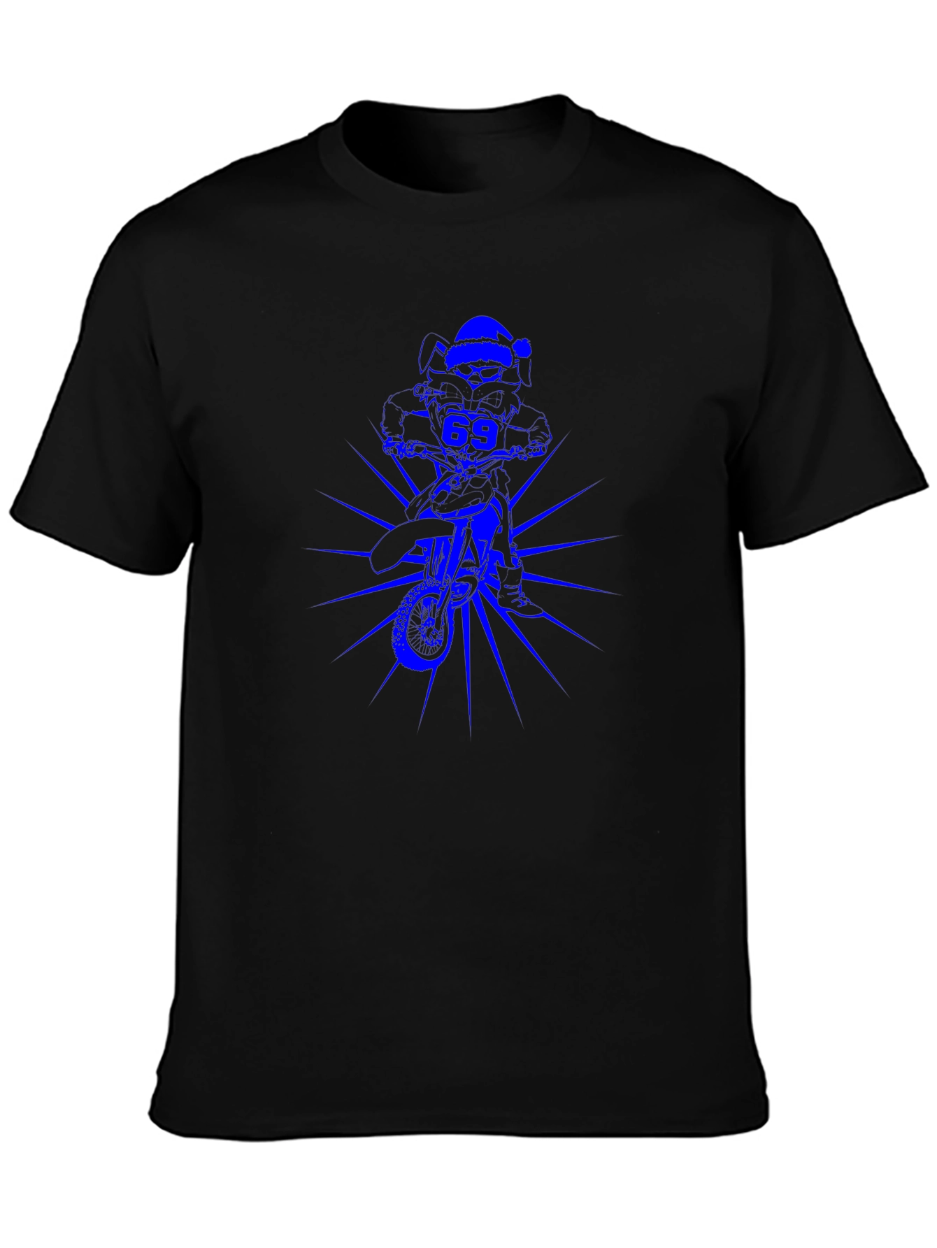 Mens Black T-Shirt with Blue Motorcross Rider Graphic