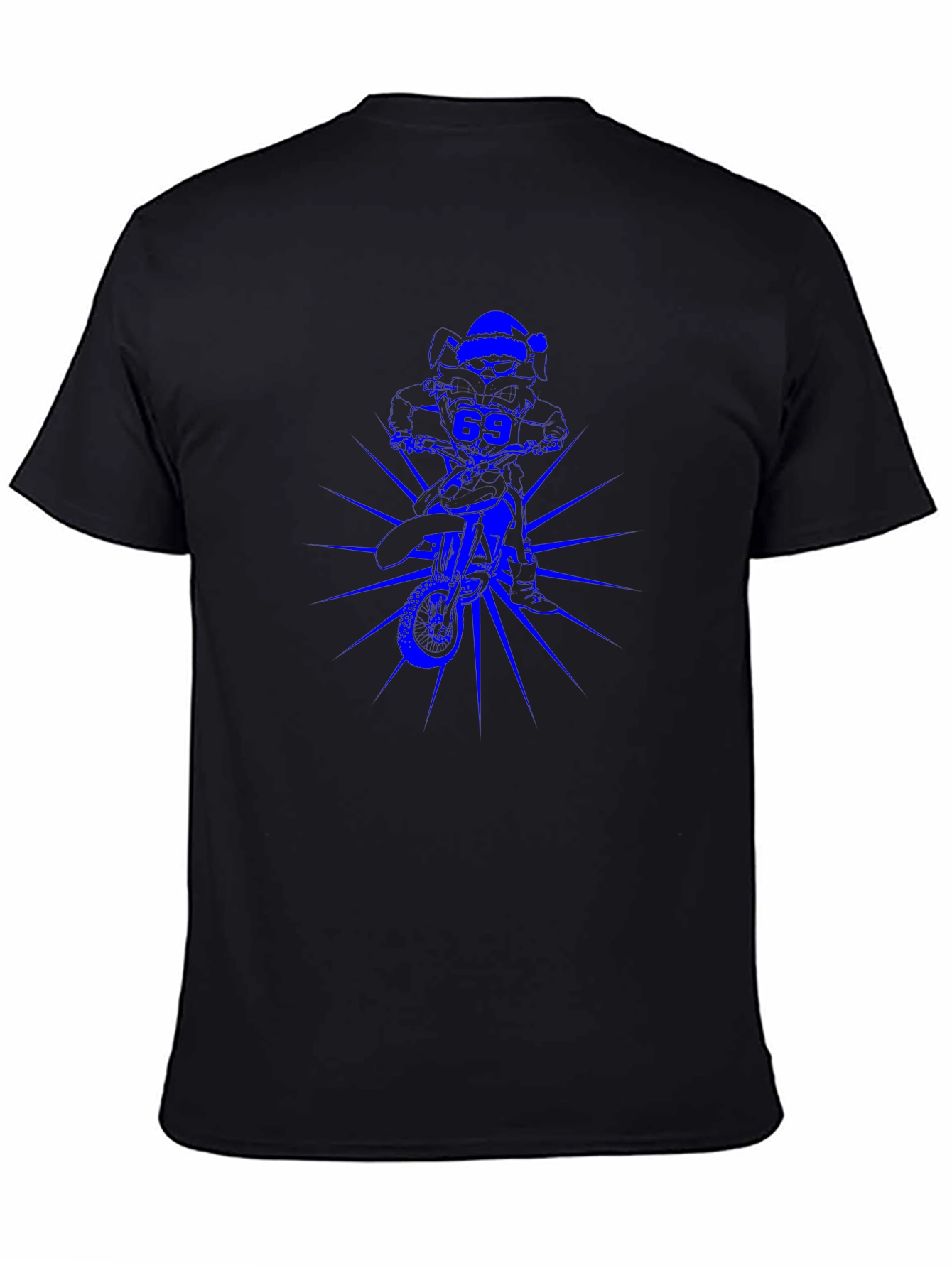Mens Black T-Shirt with Blue Motorcross Rider Graphic