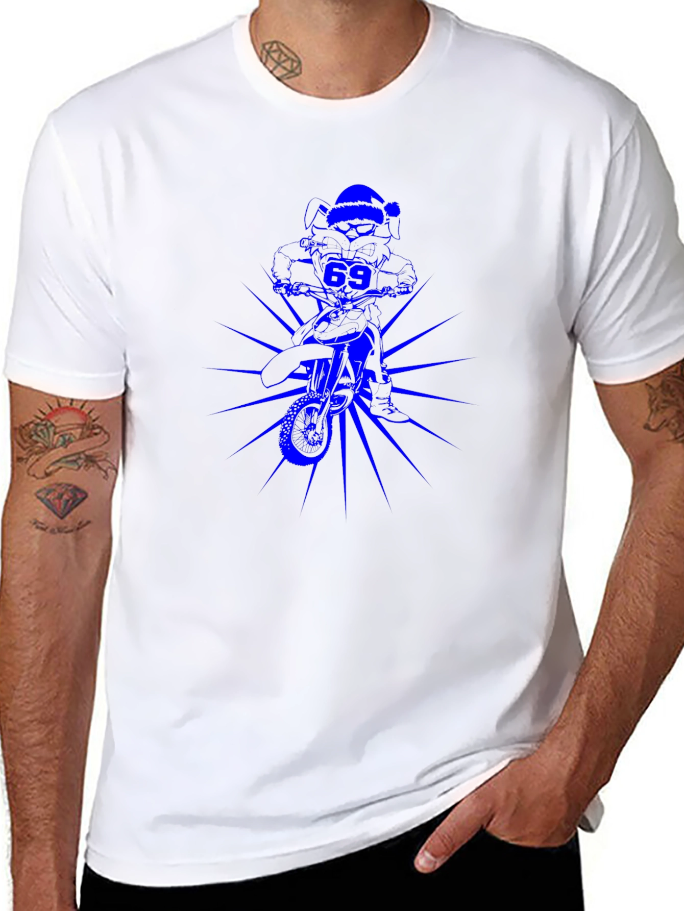 Mens Black T-Shirt with Blue Motorcross Rider Graphic
