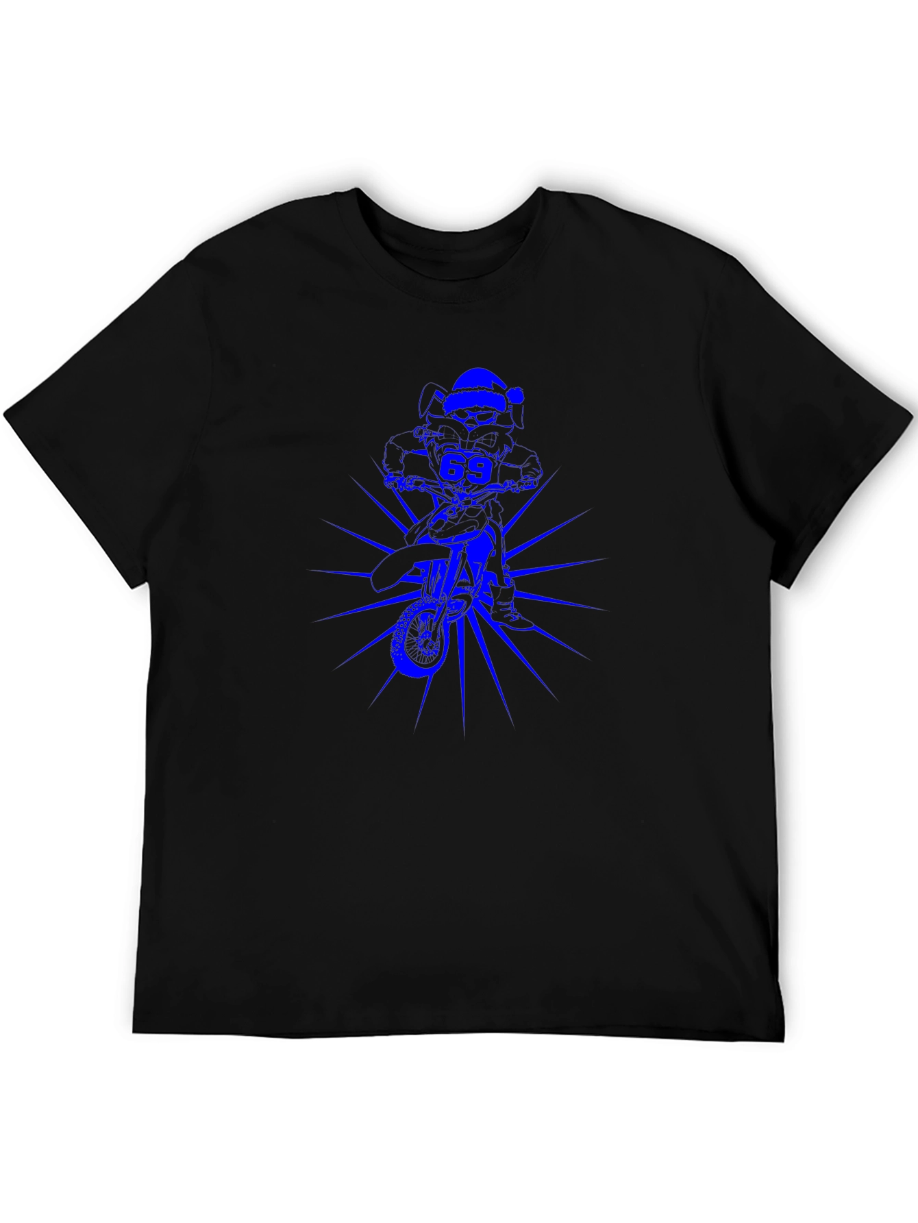 Mens Black T-Shirt with Blue Motorcross Rider Graphic