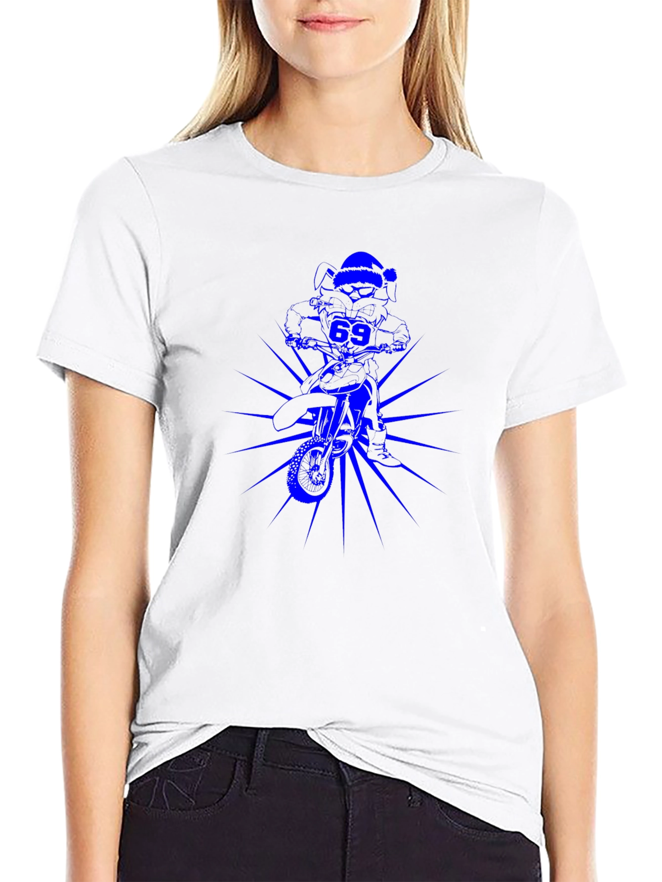Mens Black T-Shirt with Blue Motorcross Rider Graphic