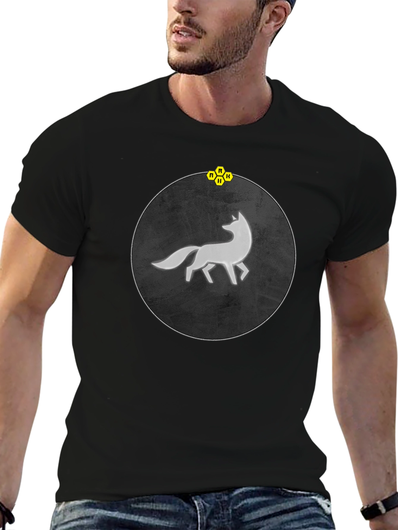 Abstract Fox Graphic Tee - Stylish Mens Black T-Shirt