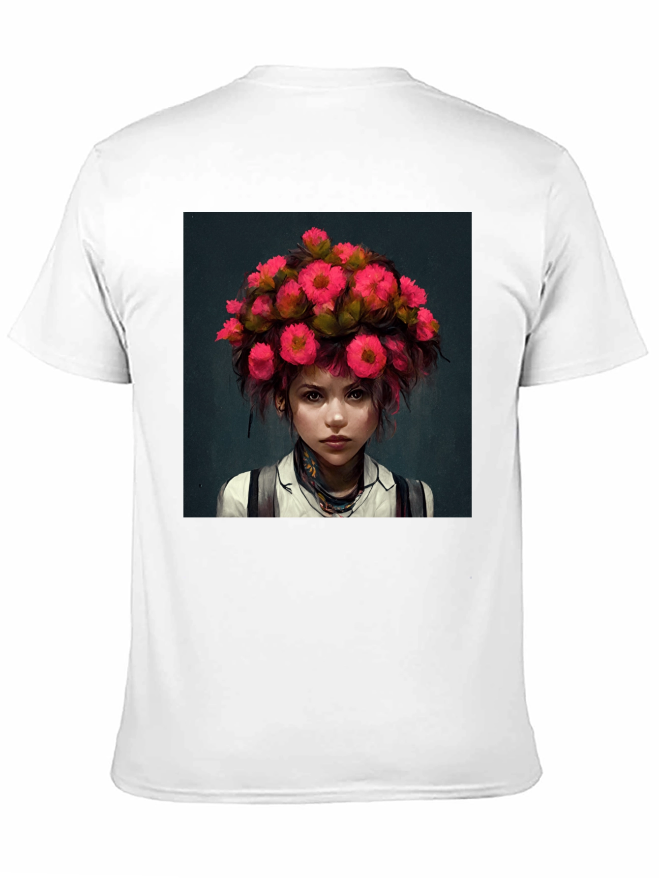 Floral Headpiece Girl Tee - Unique Graphic T-Shirt