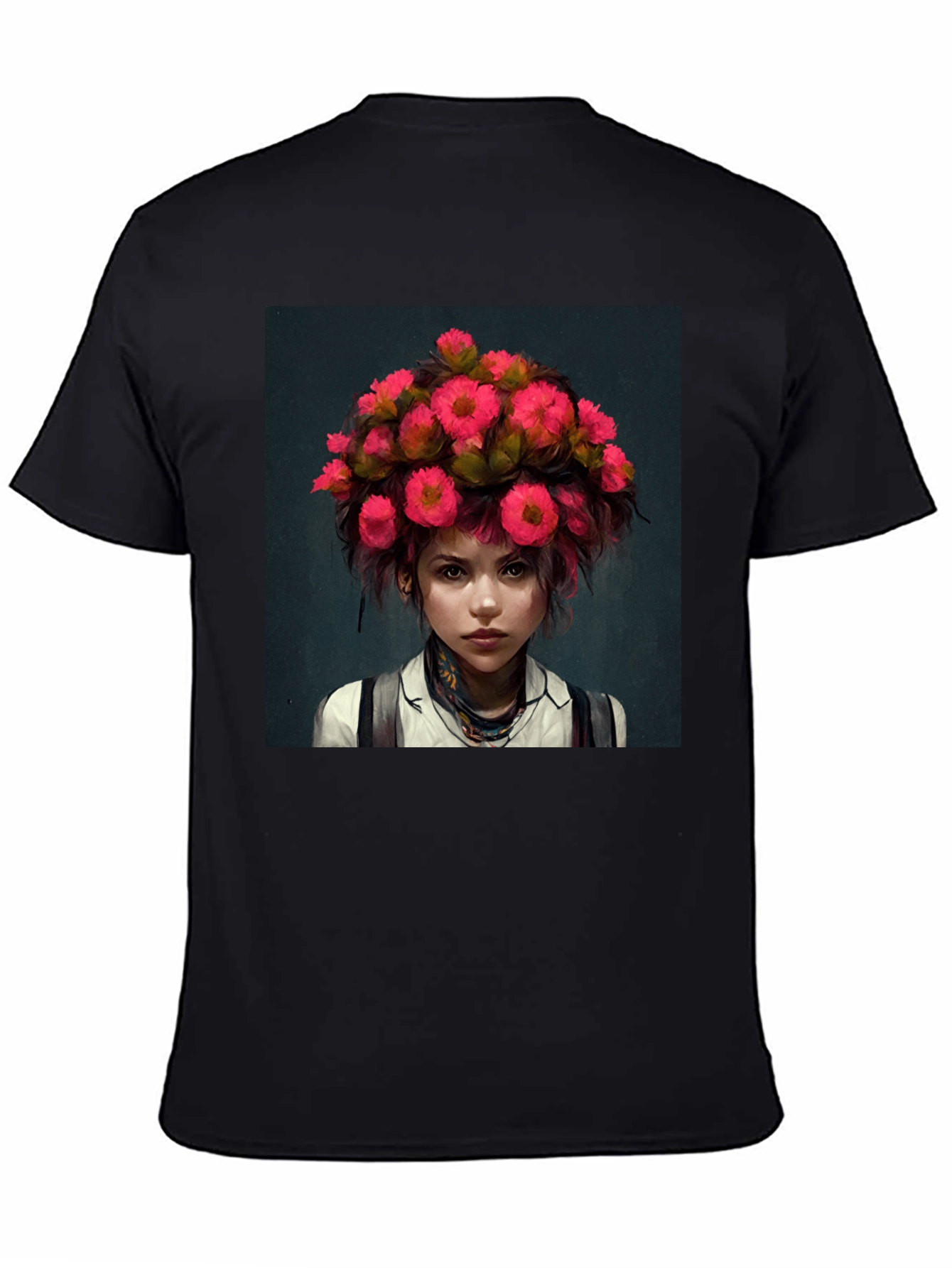 Floral Headpiece Girl Tee - Unique Graphic T-Shirt
