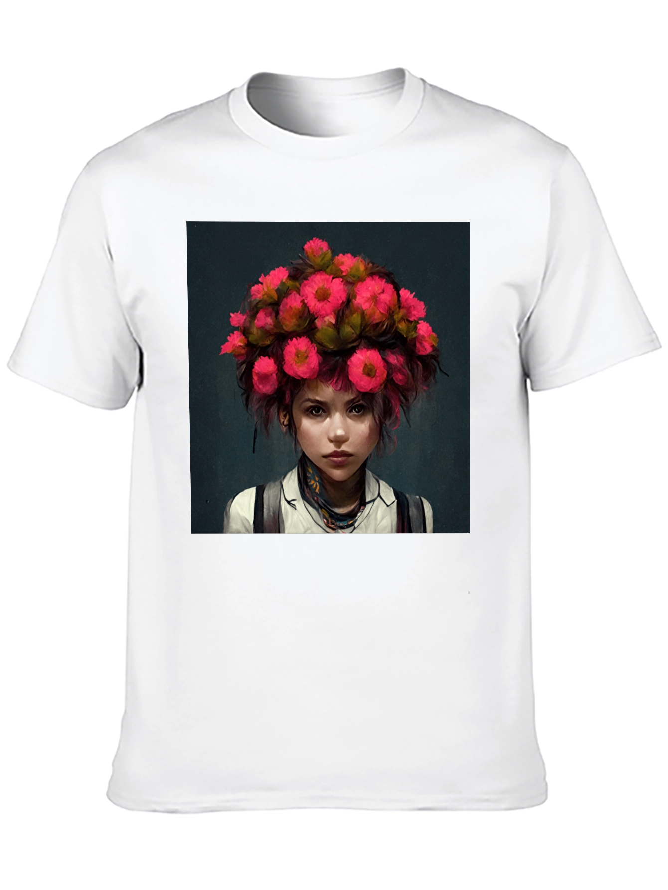 Floral Headpiece Girl Tee - Unique Graphic T-Shirt