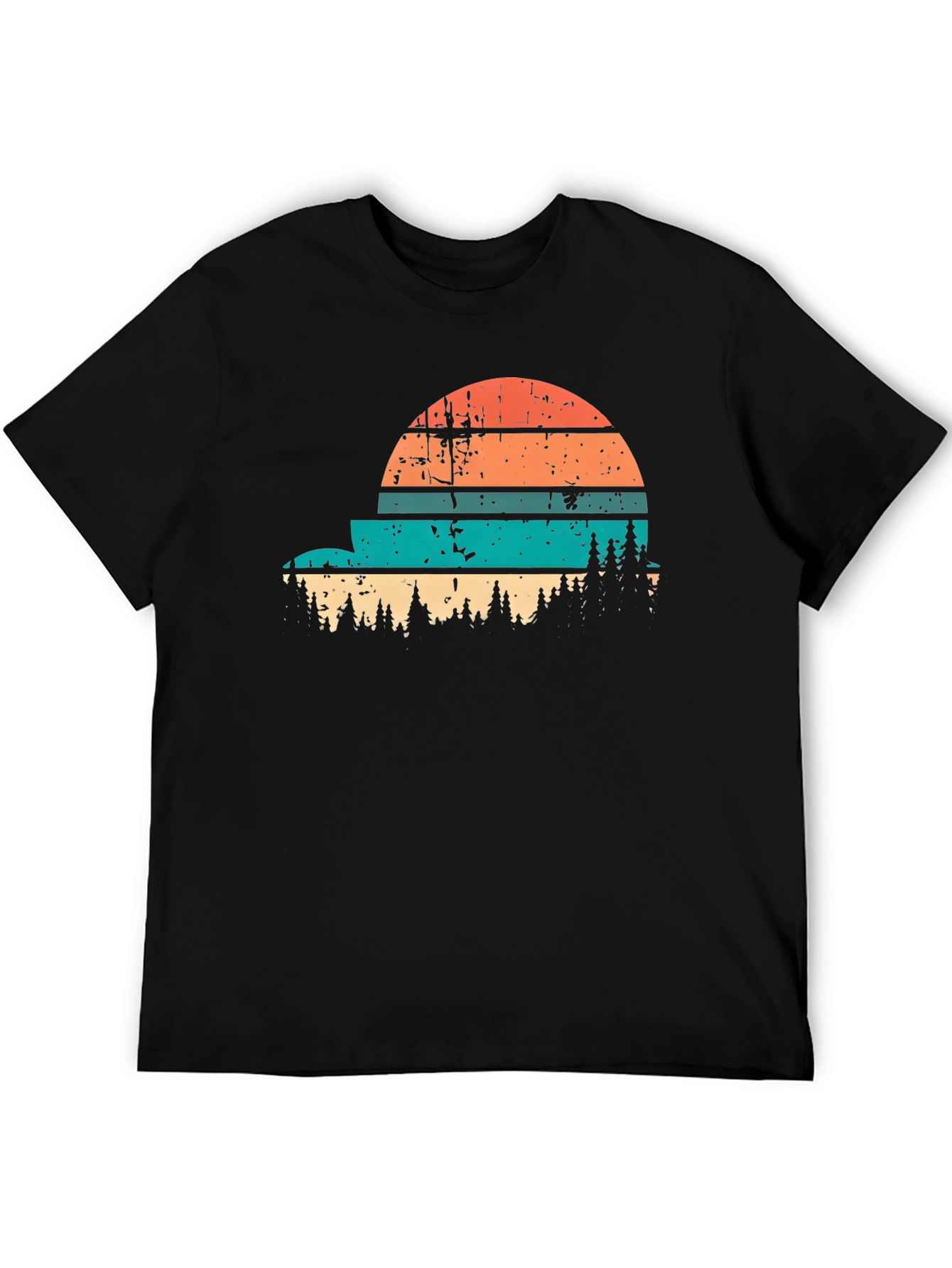 Retro Sunset Forest Graphic Tee - Black