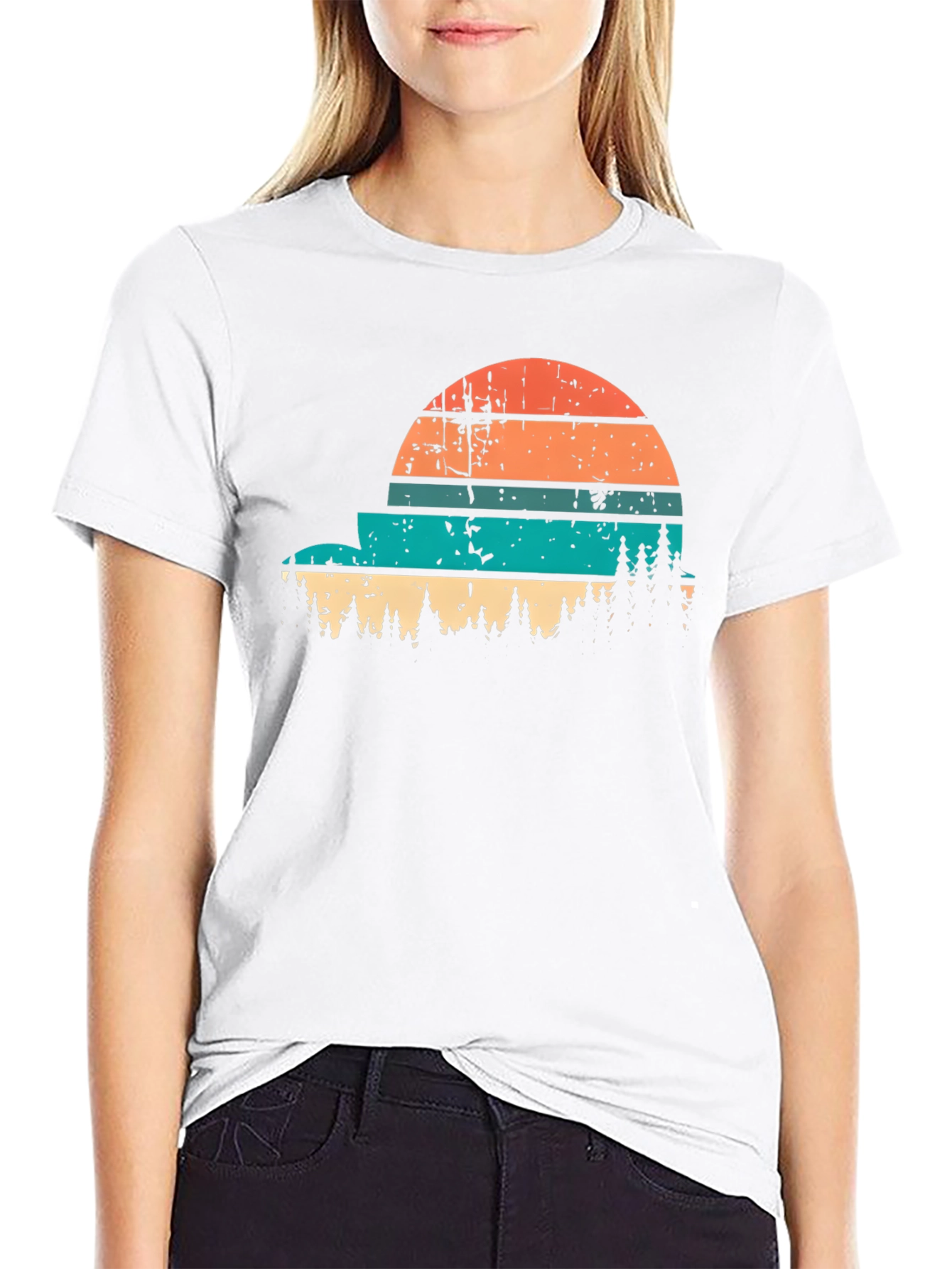 Retro Sunset Forest Graphic Tee - Black