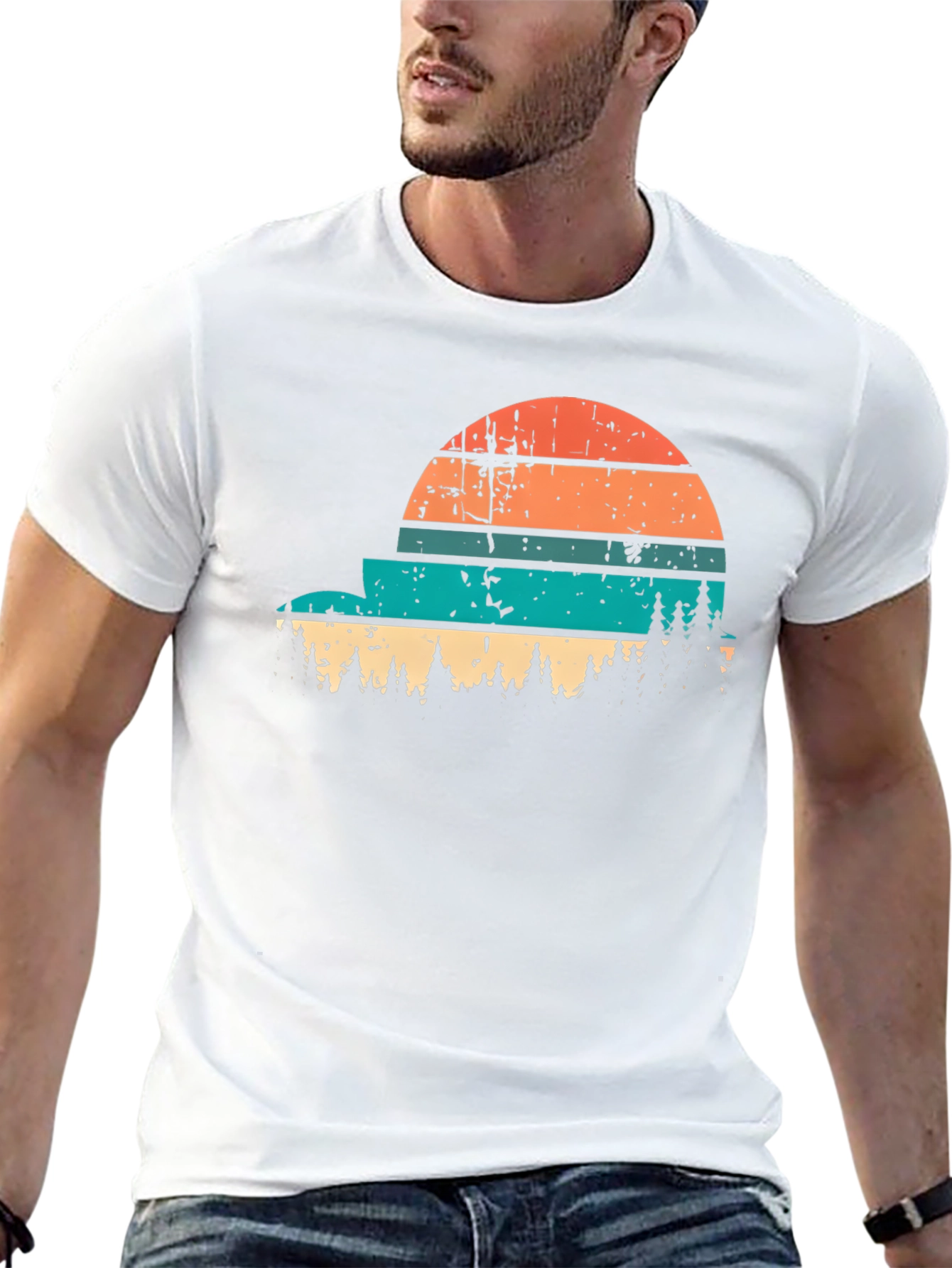 Retro Sunset Forest Graphic Tee - Black