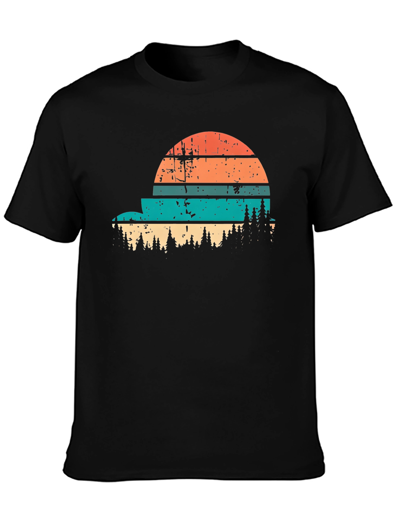 Retro Sunset Forest Graphic Tee - Black