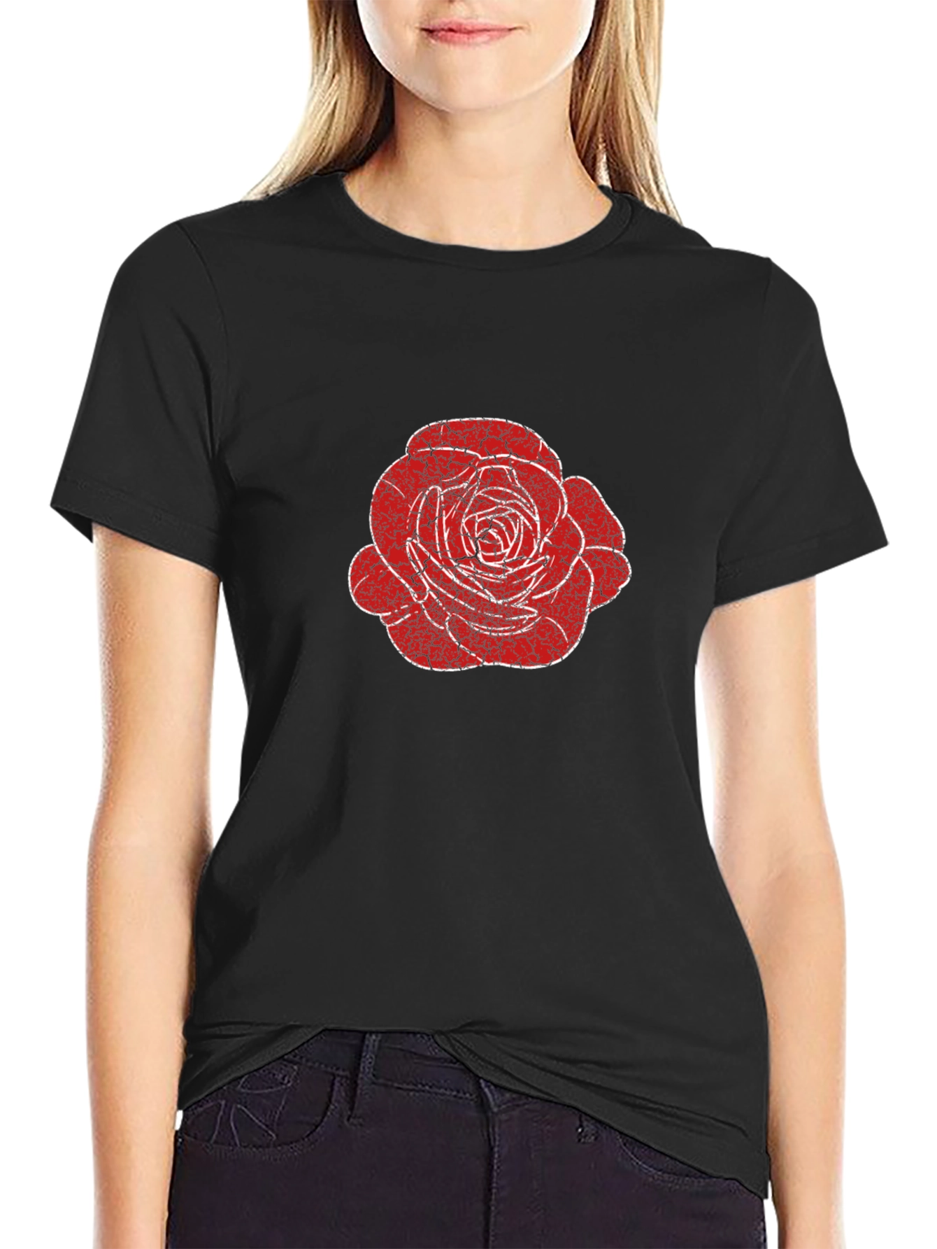 Rose Graphic Tee - Distressed Floral Design