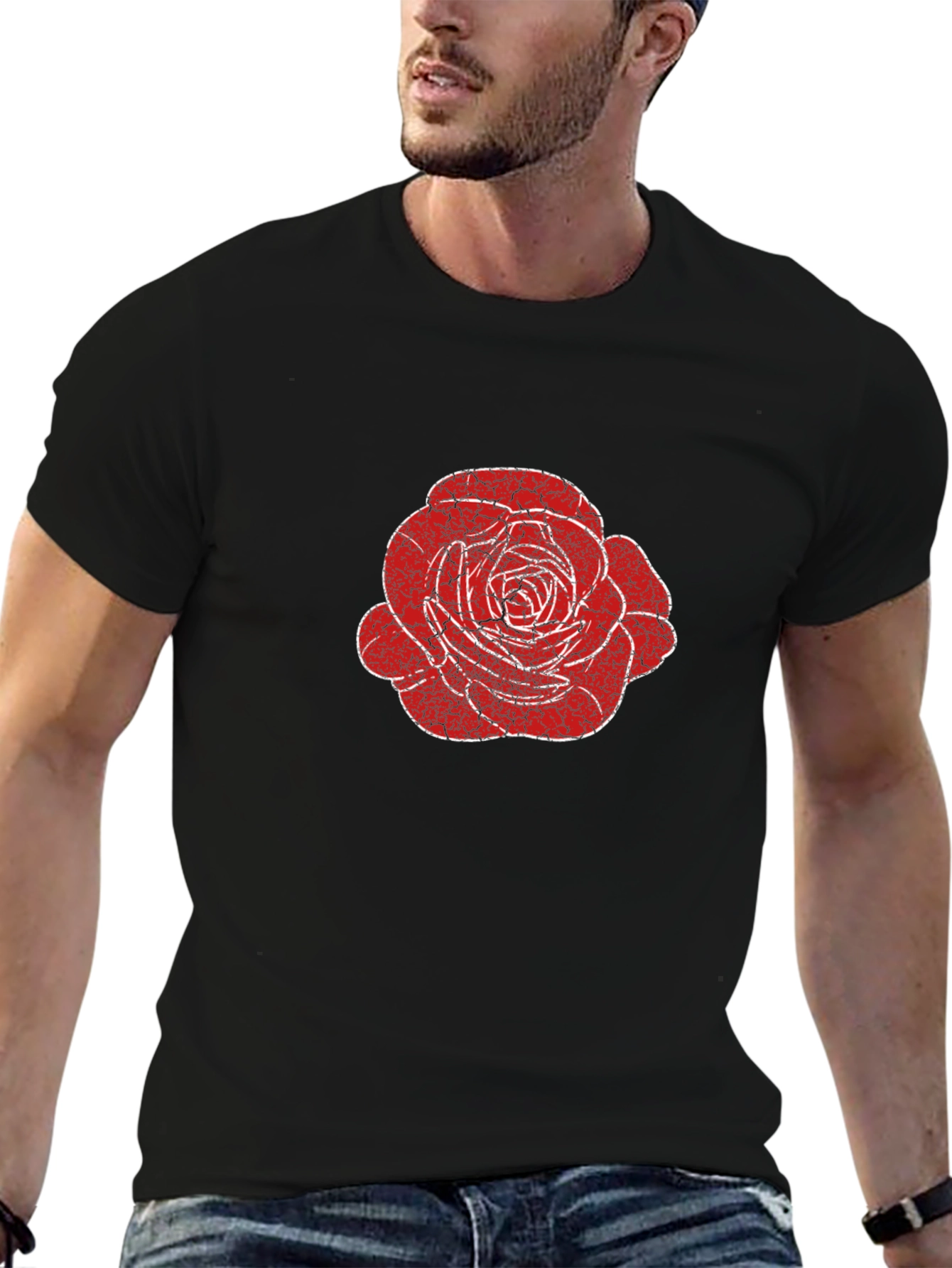Rose Graphic Tee - Distressed Floral Design