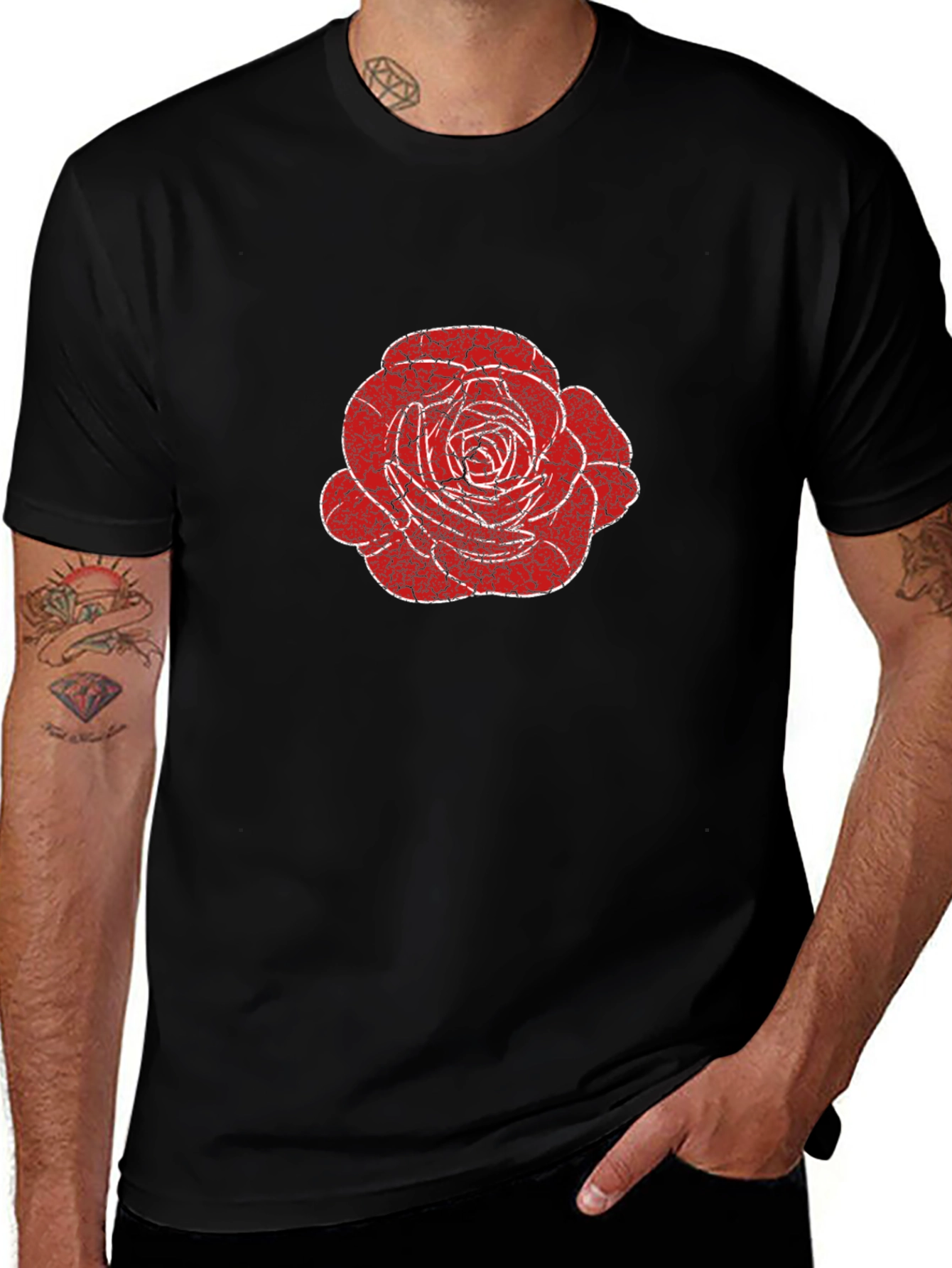 Rose Graphic Tee - Distressed Floral Design