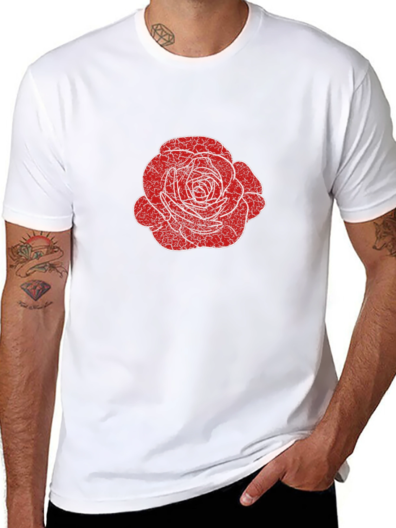 Rose Graphic Tee - Distressed Floral Design