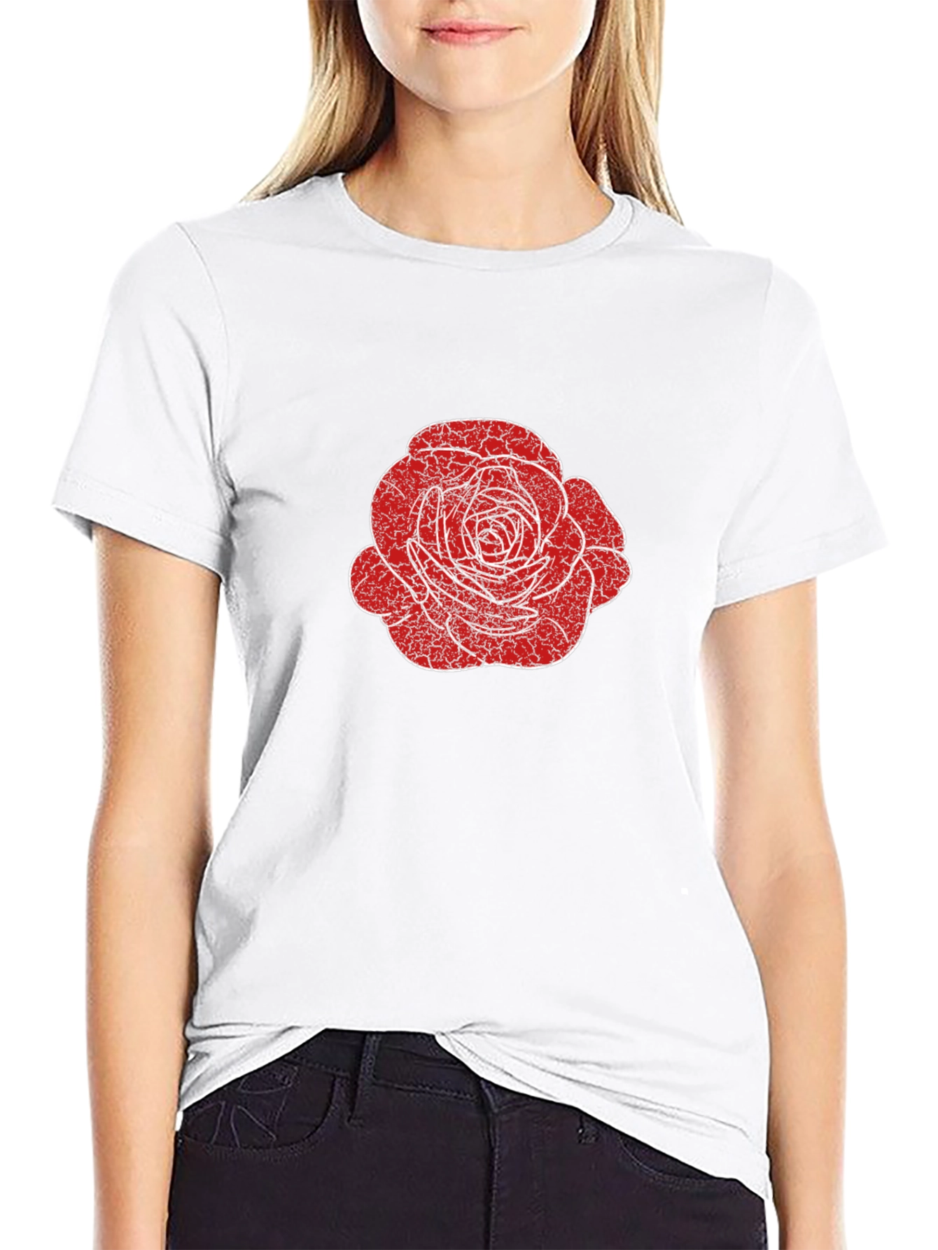 Rose Graphic Tee - Distressed Floral Design