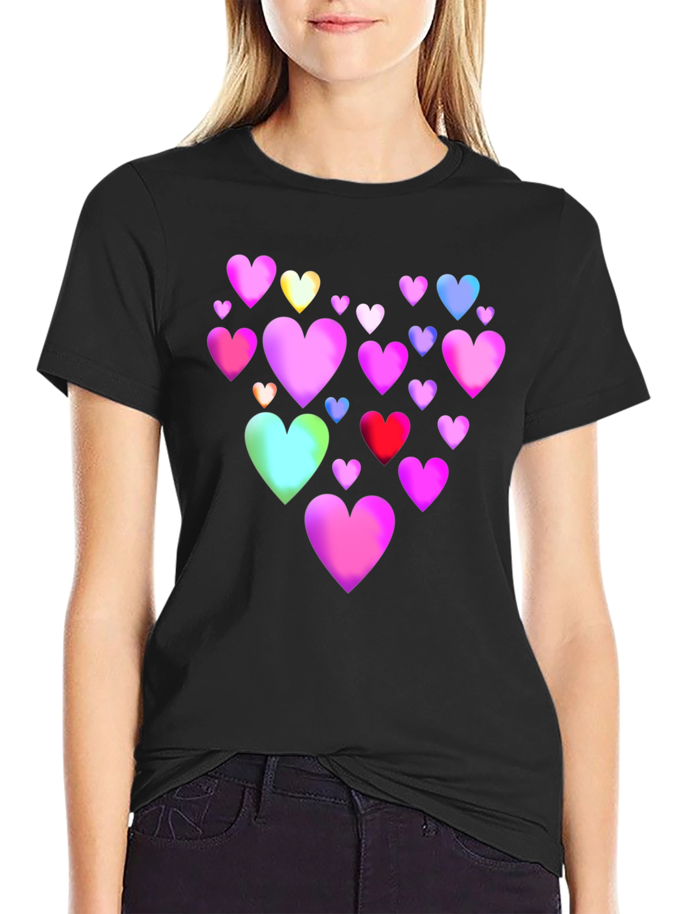 Heart Print Black T-Shirt