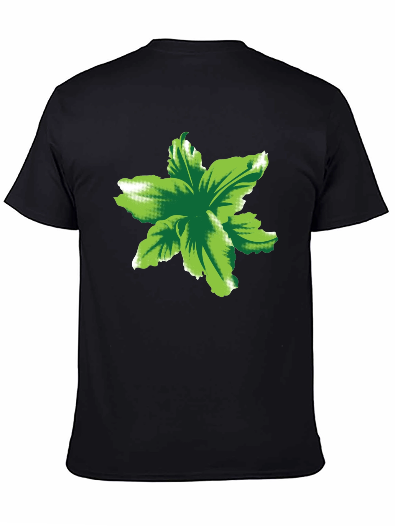 Green Floral Print Black T-Shirt
