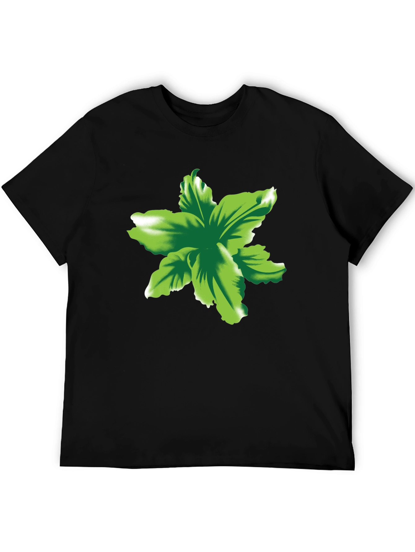Green Floral Print Black T-Shirt