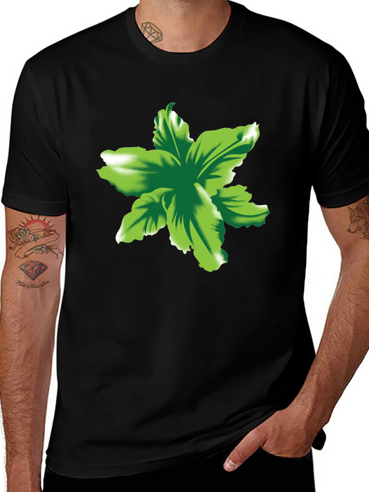 Green Floral Print Black T-Shirt