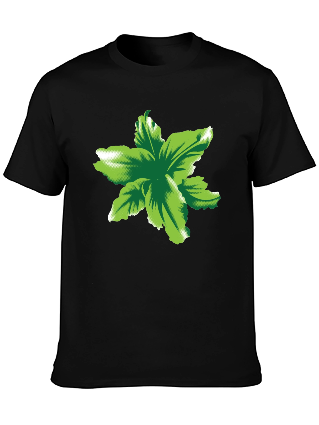 Green Floral Print Black T-Shirt