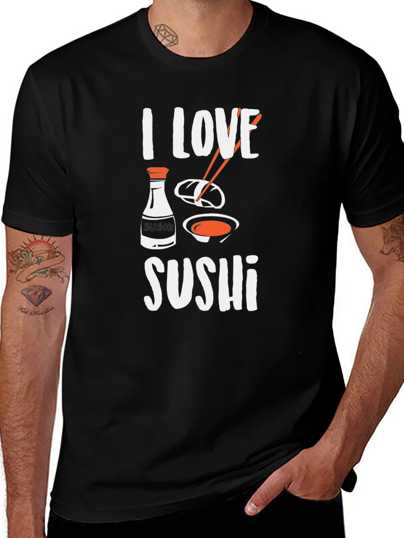I Love Sushi Graphic Tee - Black Cotton T-Shirt