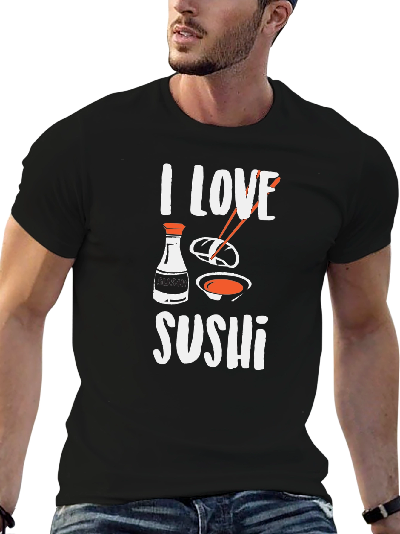 I Love Sushi Graphic Tee - Black Cotton T-Shirt