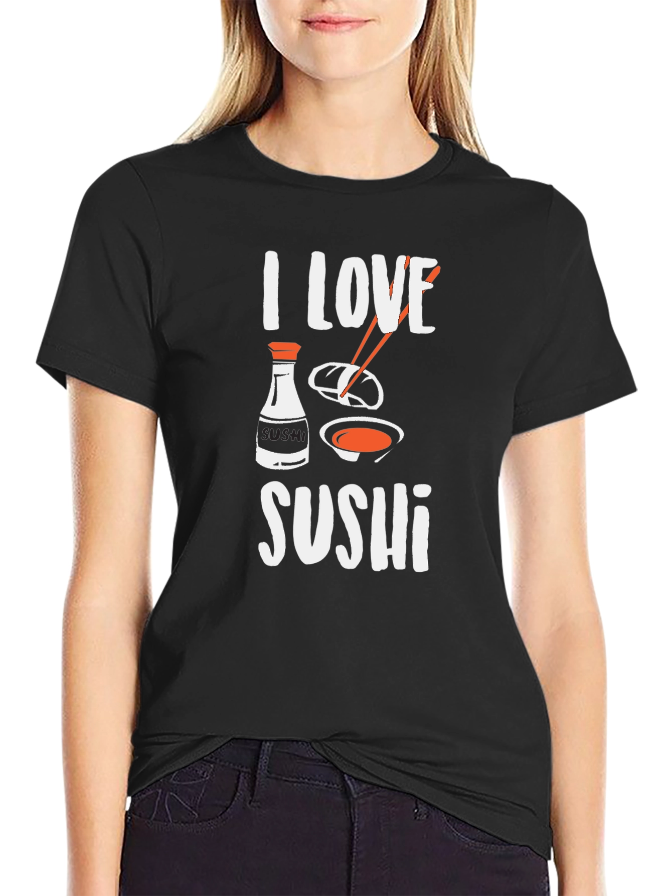 I Love Sushi Graphic Tee - Black Cotton T-Shirt