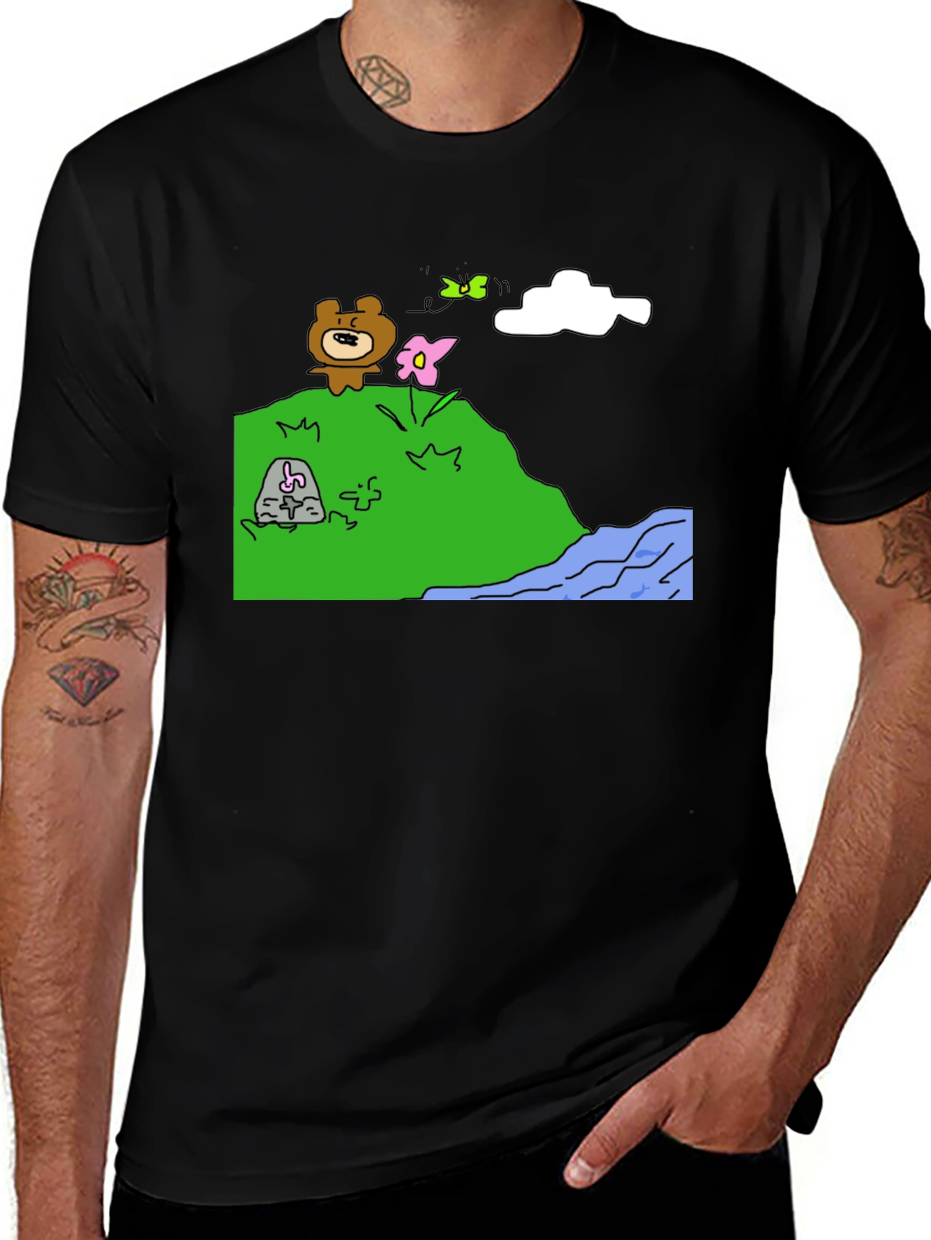 Cartoon Landscape Black T-Shirt