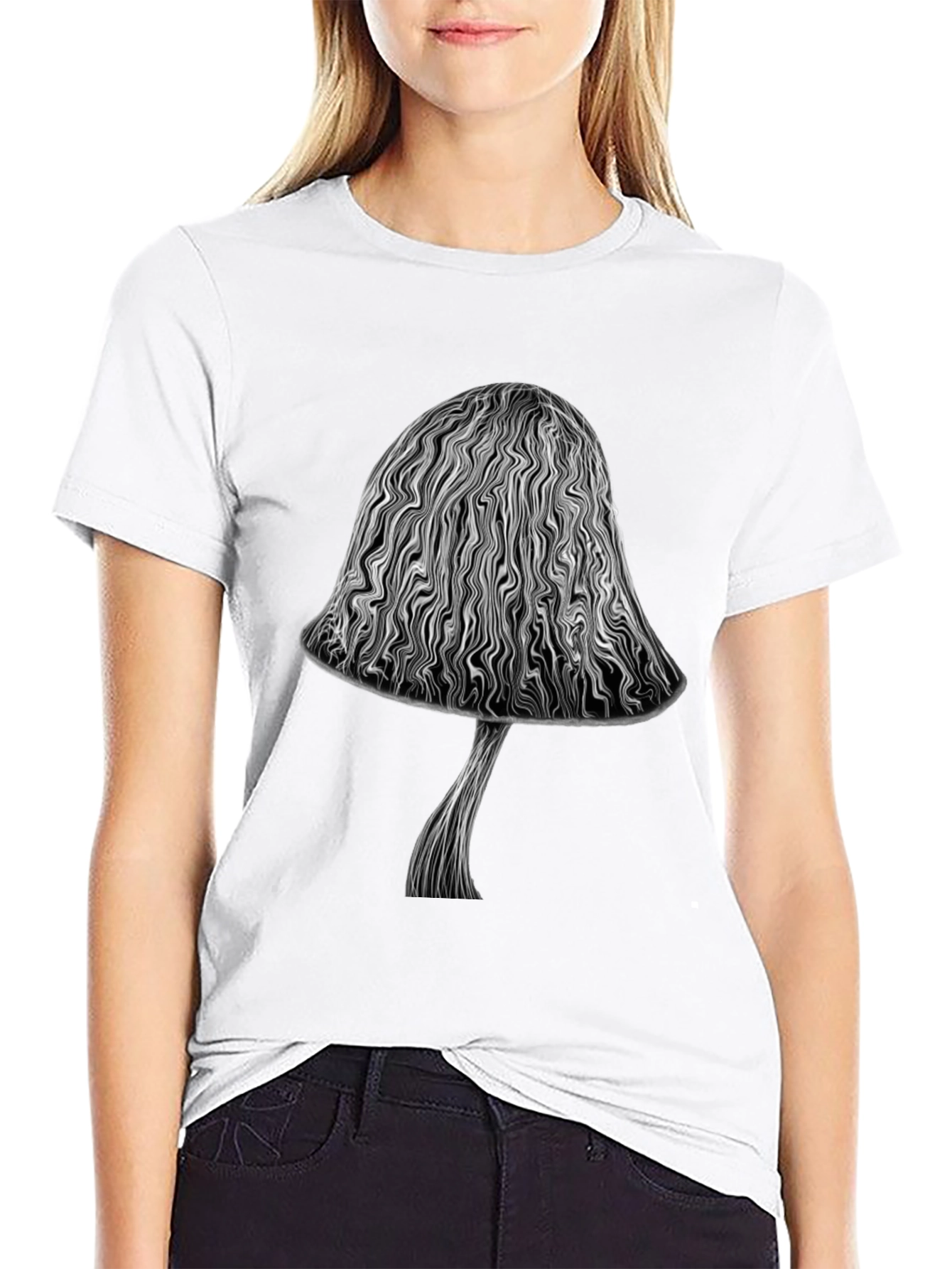 Abstract Mushroom Graphic Black T-Shirt