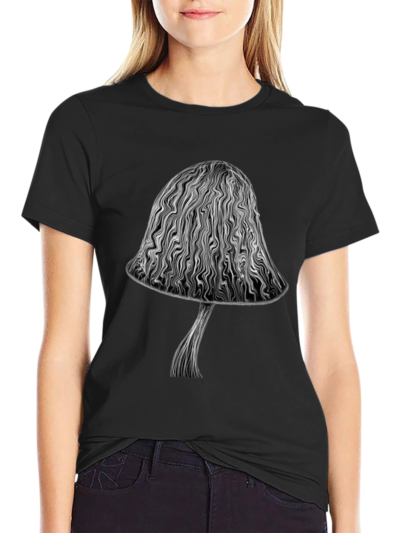 Abstract Mushroom Graphic Black T-Shirt
