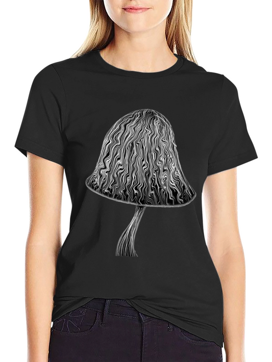 Abstract Mushroom Graphic Black T-Shirt