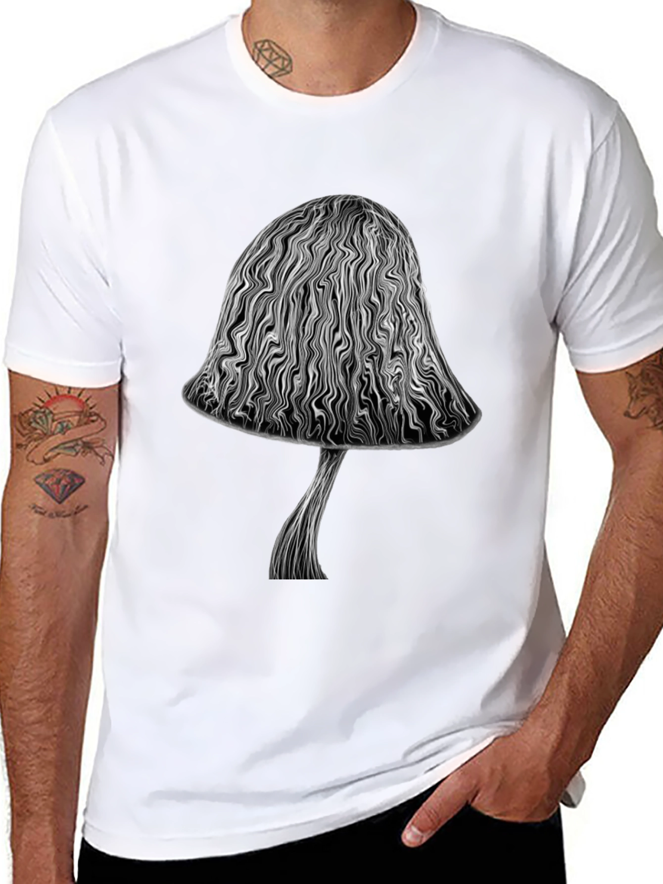 Abstract Mushroom Graphic Black T-Shirt