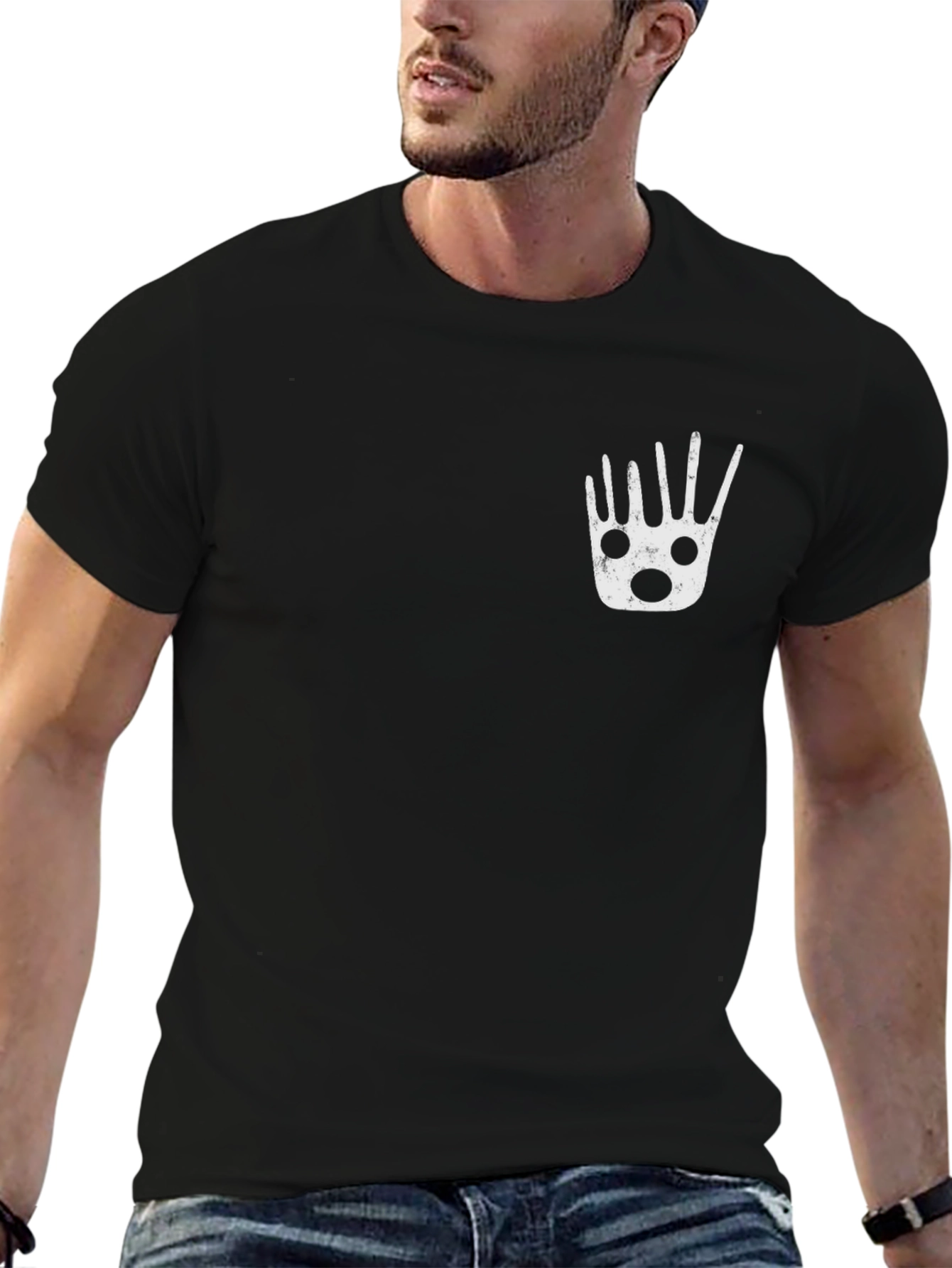 Mens Black Graphic Tee - Funky Hand Print