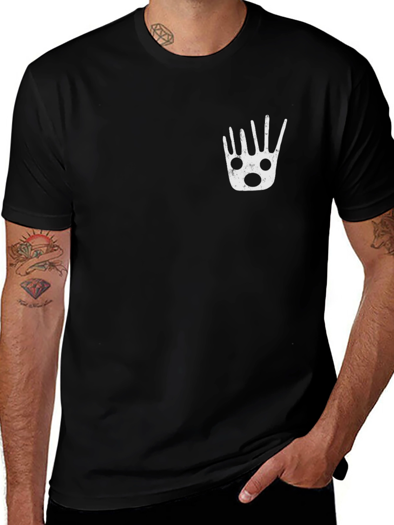Mens Black Graphic Tee - Funky Hand Print