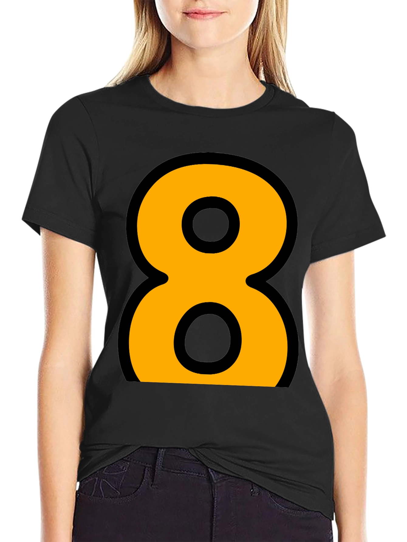 Bold Number 8 Graphic Tee - Black Cotton Blend