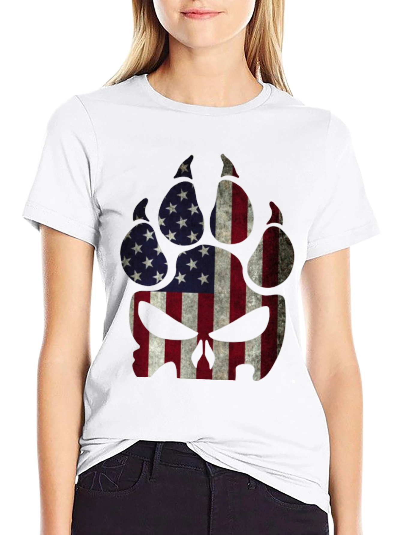 American Flag Wolf Paw Skull Graphic Tee
