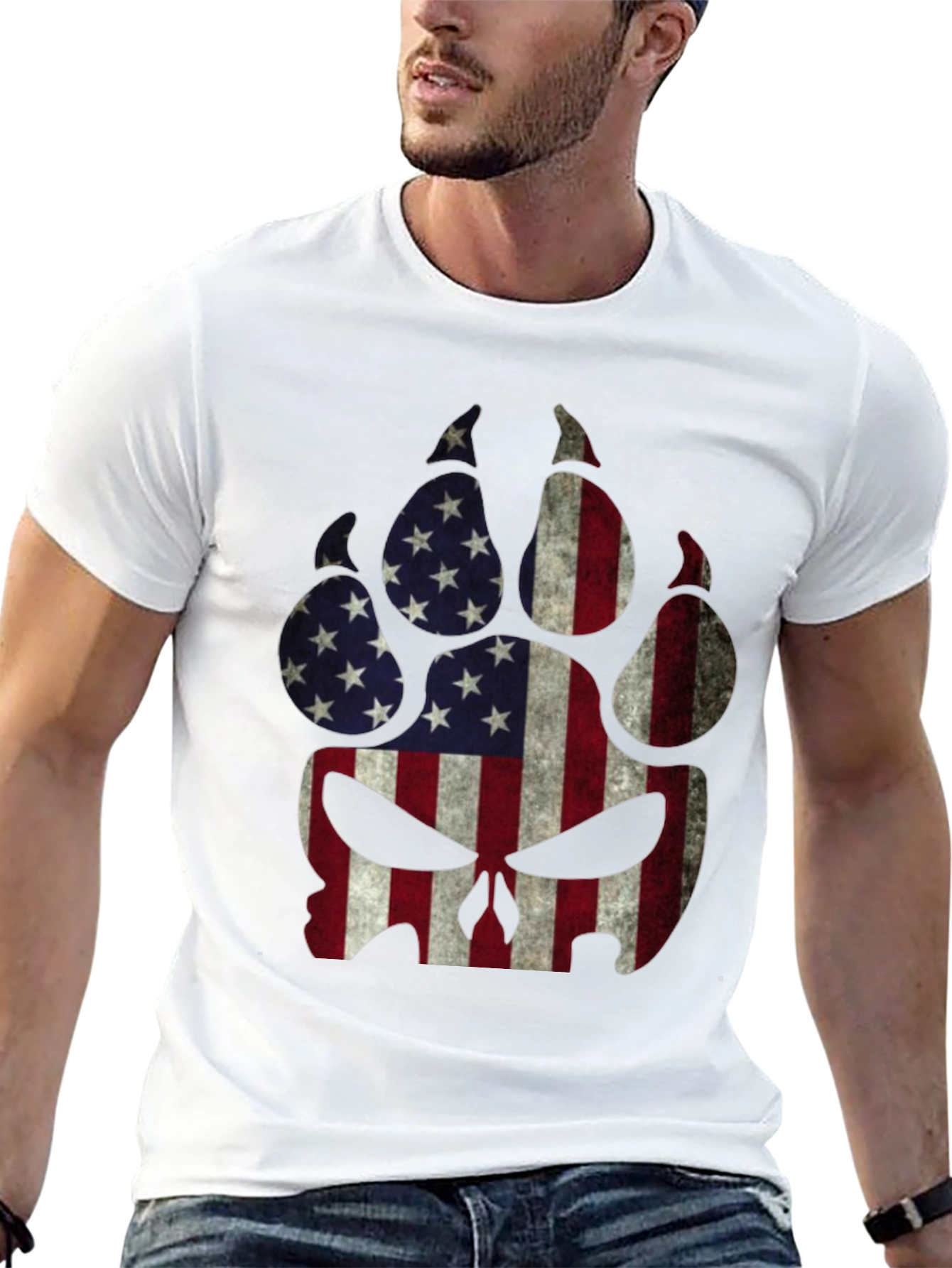 American Flag Wolf Paw Skull Graphic Tee