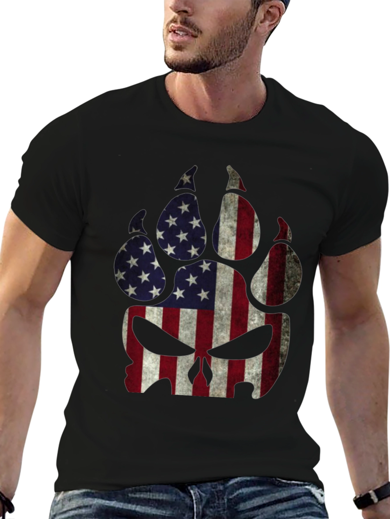 American Flag Wolf Paw Skull Graphic Tee