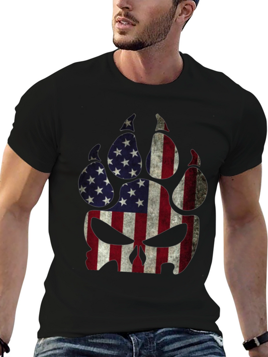 American Flag Wolf Paw Skull Graphic Tee