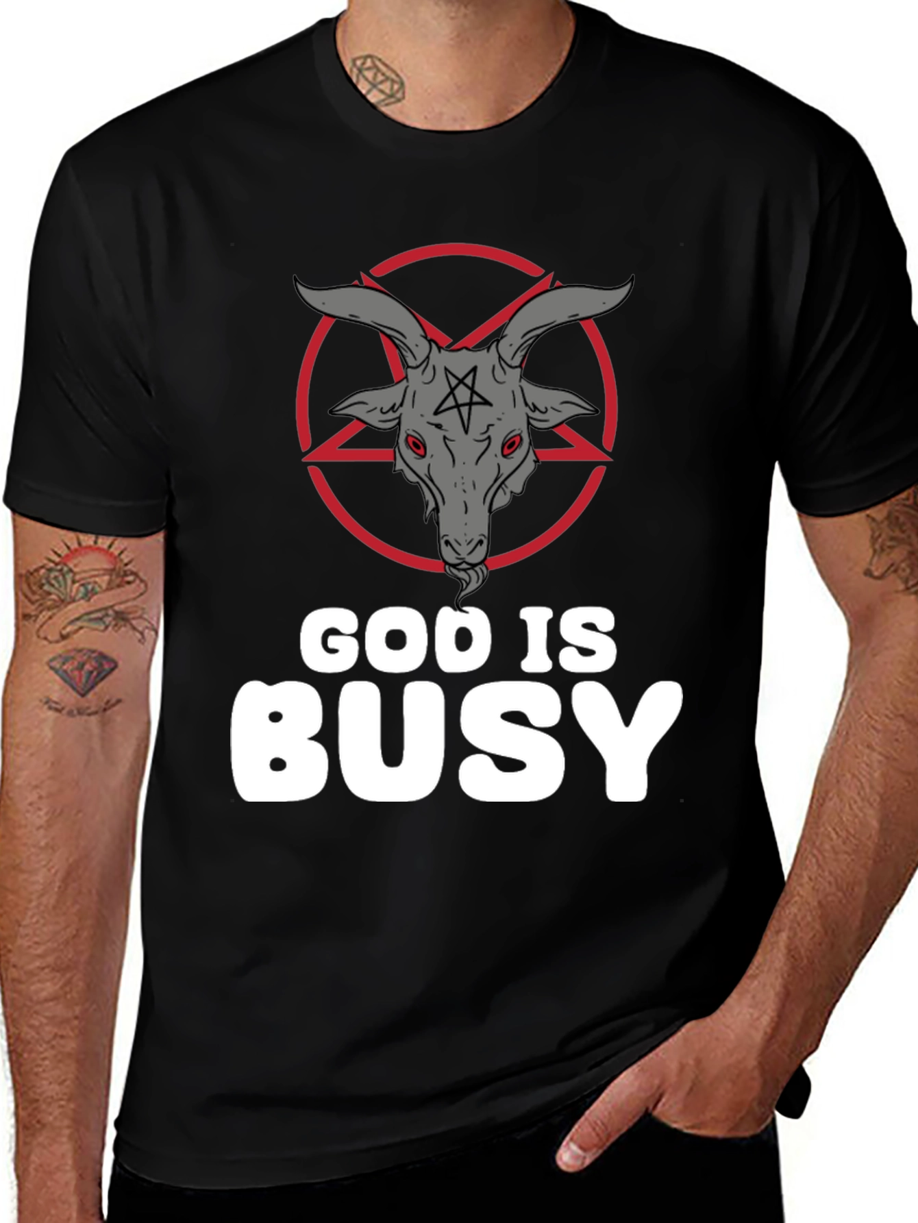 God Is Busy T-Shirt - Baphomet Graphic Tee
