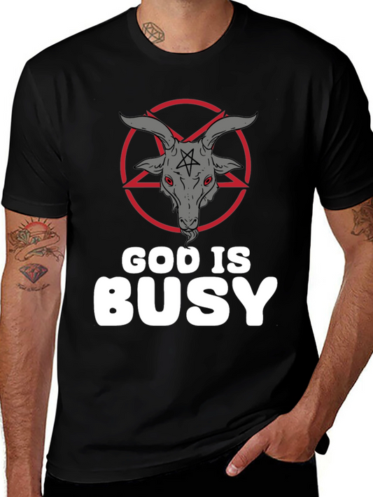 God Is Busy T-Shirt - Baphomet Graphic Tee
