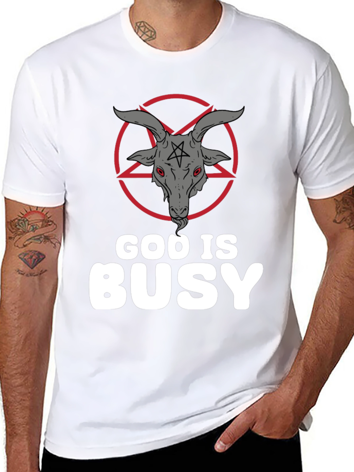 God Is Busy T-Shirt - Baphomet Graphic Tee