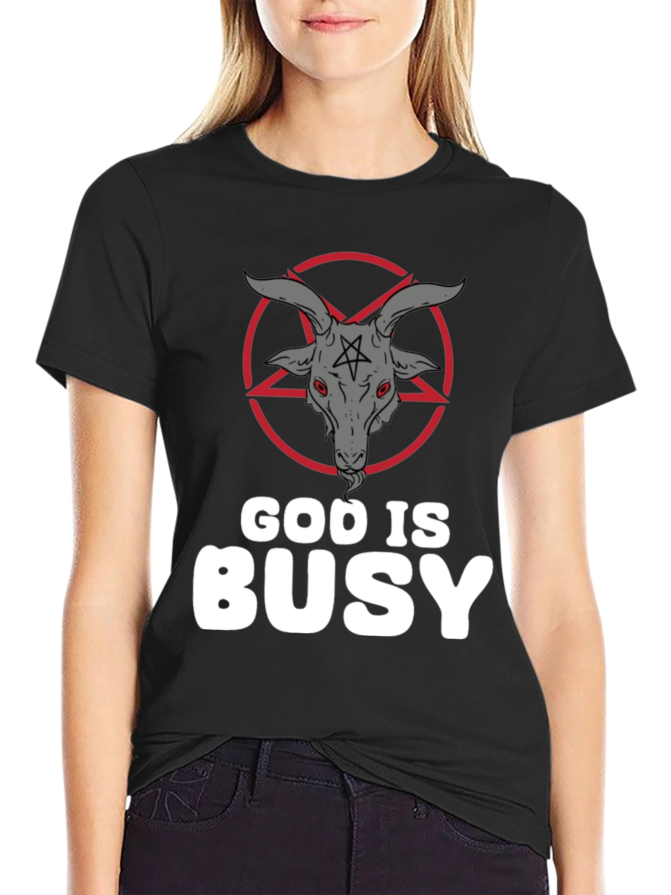 God Is Busy T-Shirt - Baphomet Graphic Tee