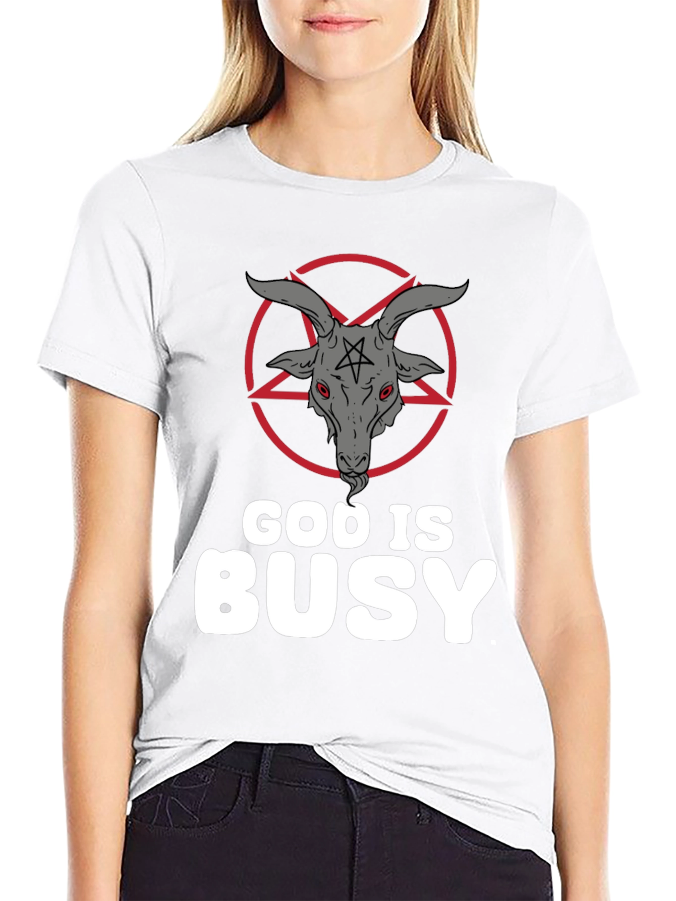 God Is Busy T-Shirt - Baphomet Graphic Tee
