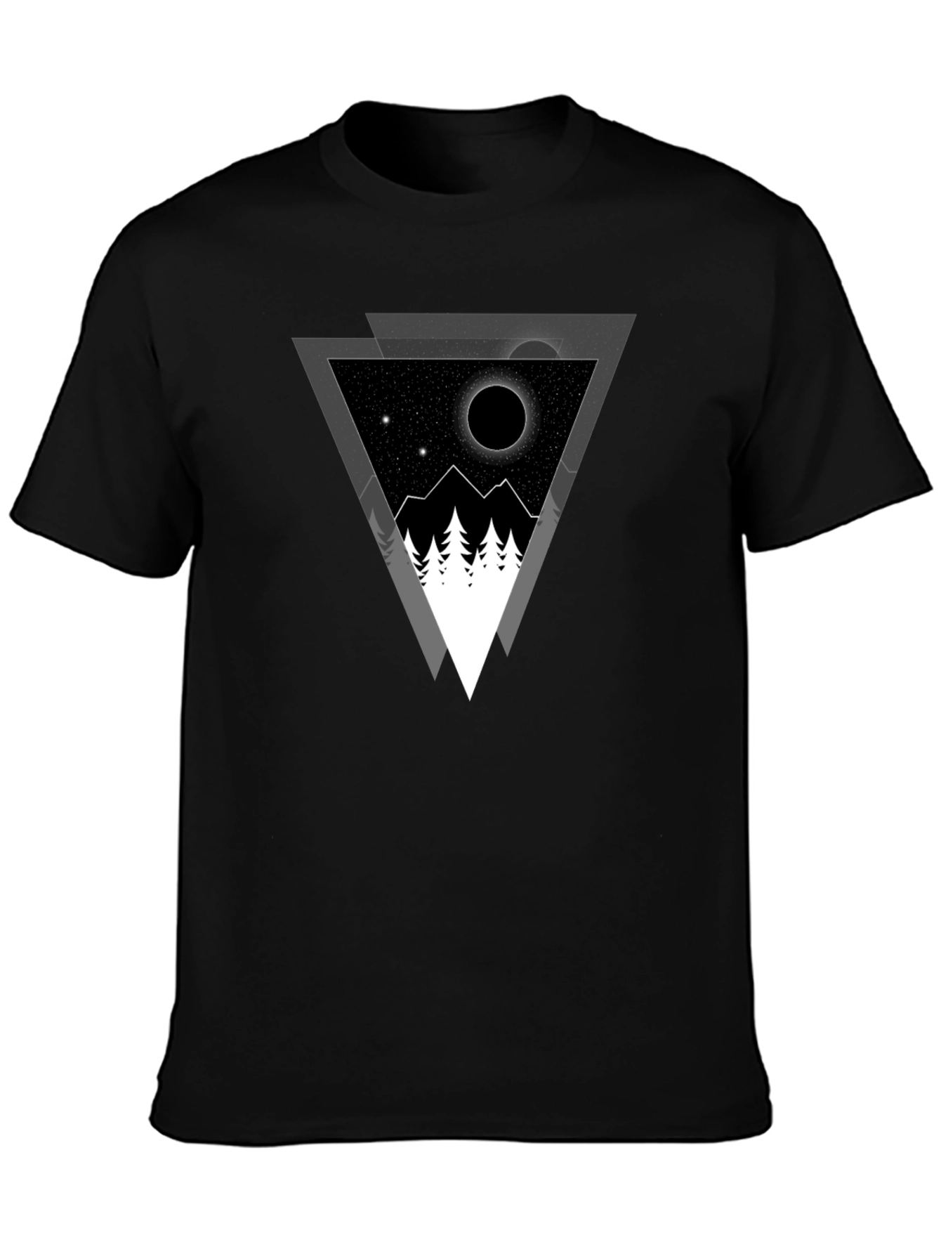 Geometric Mountainscape Graphic Tee - Black