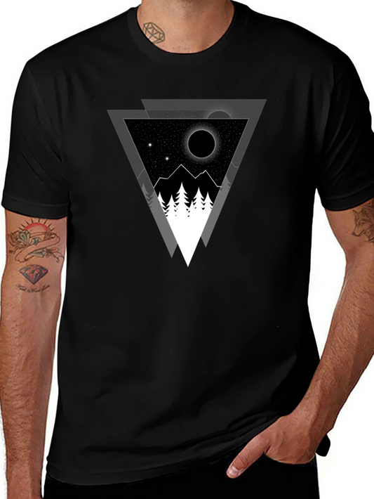 Geometric Mountainscape Graphic Tee - Black